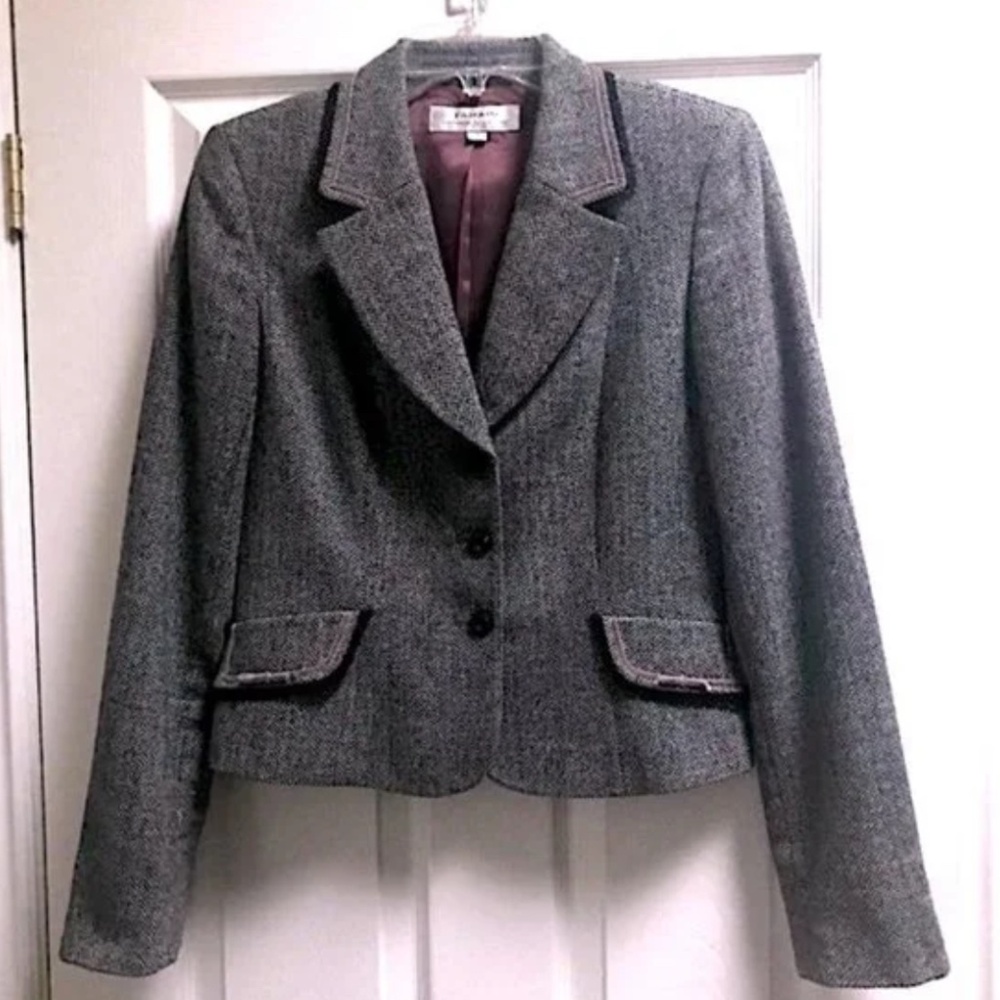 Tahari Suit Black & White Herringbone Blazer Jacket